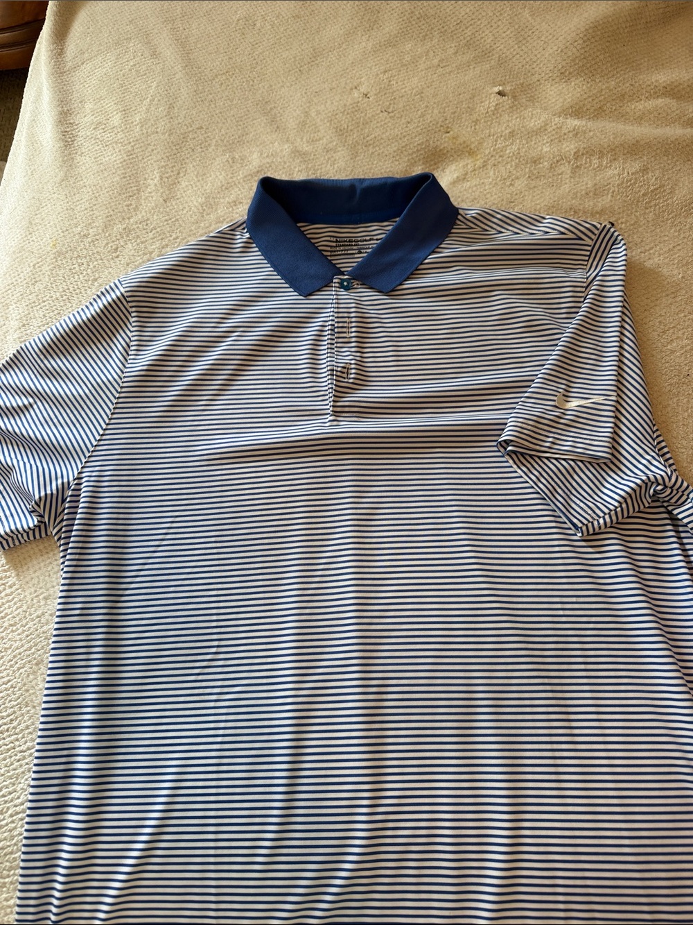 Nike Men's Navy and White Striped Polo